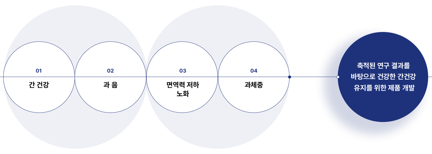 간겅강,과음,면역력저하노화,과체중 - 축적된 연구 결과를 바탕으로 건강한 간건강 유지를 위한 제품 개발